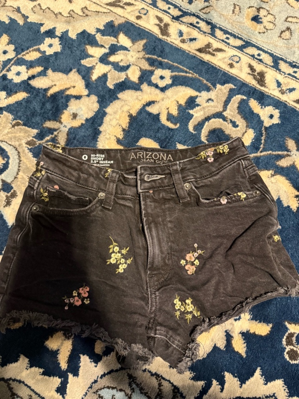 Black Floral High-Rise Denim Shorts